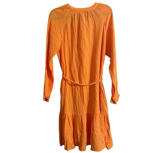 NWT Magaschoni thigh length full sleeve button up orange cream dress Size M - Picture 7 of 12